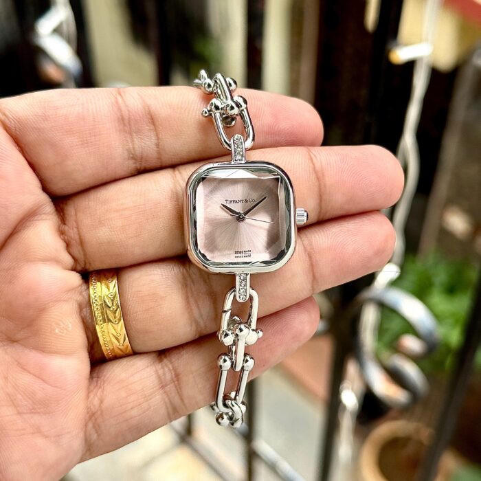 Tiffany & Co. Pink Dial Silver Chain Watch - Image 2