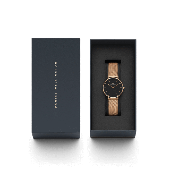 Daniel Wellington Rose Gold Mesh Watch-Black Dial - Image 3