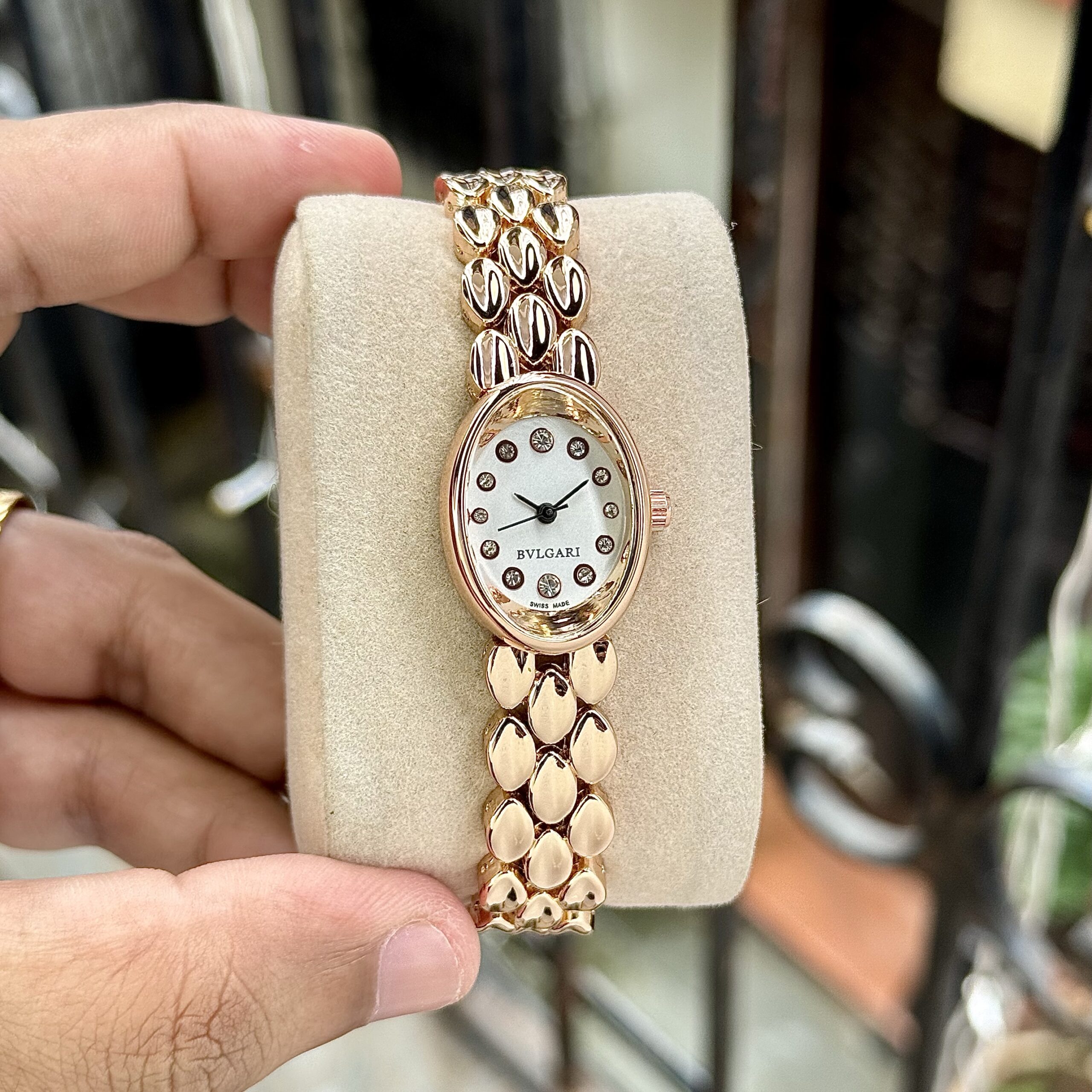 img_6951 Bvlgari Women’s Rose Gold Oval Dial Bracelet Watch - Image 1