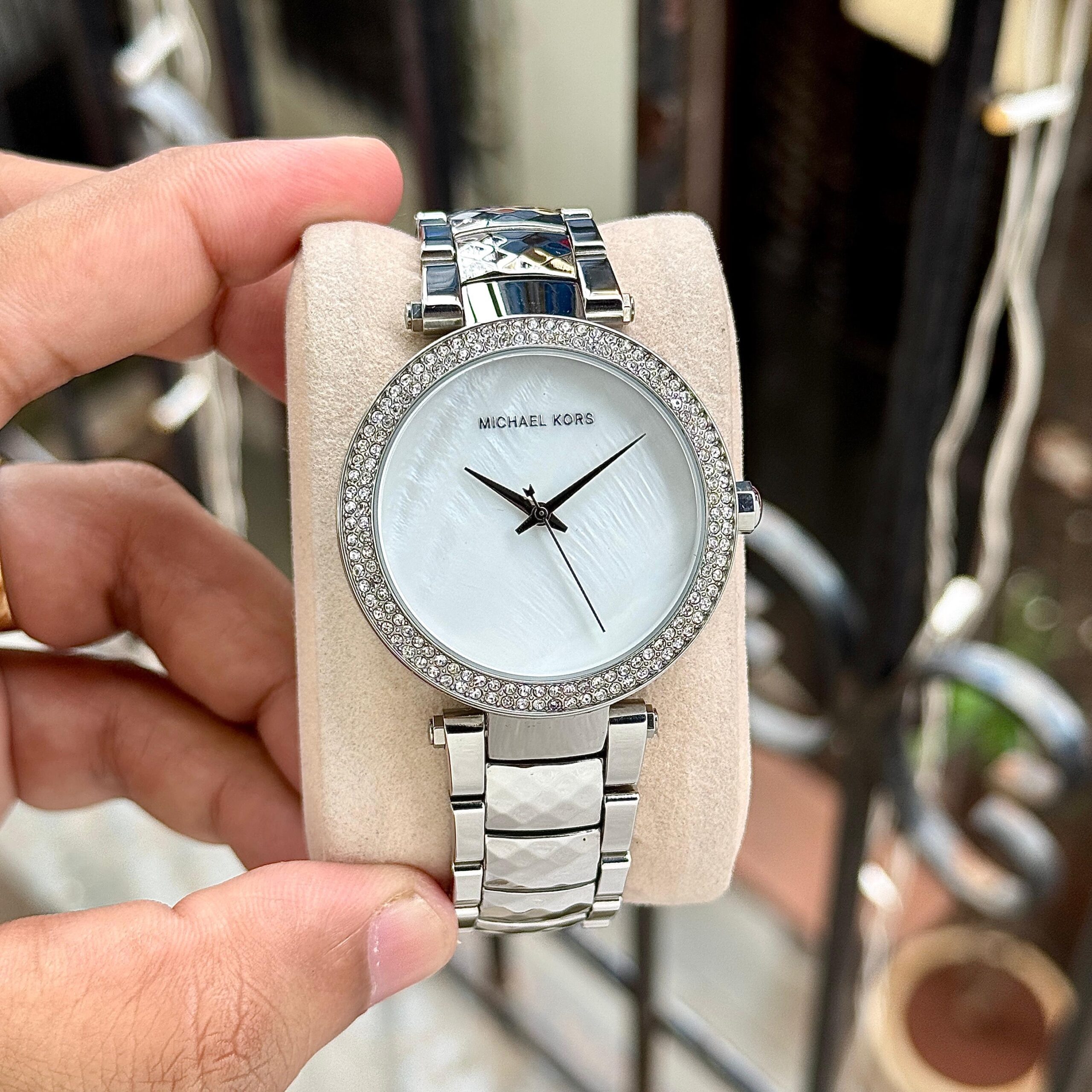 3fd0e98a-d060-4bf8-b05c-872bbe35f6c6 Michael Kors Women Silver Toned Embellished Analogue Watch - Image 1