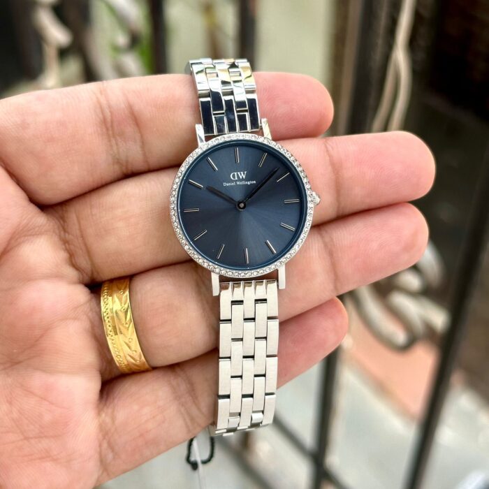 Petite Blue Bezel 5-Link Stainless Steel Watch - Image 3