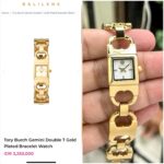 Tory Burch Gemini Double T Gold Plated Bracelet Watch