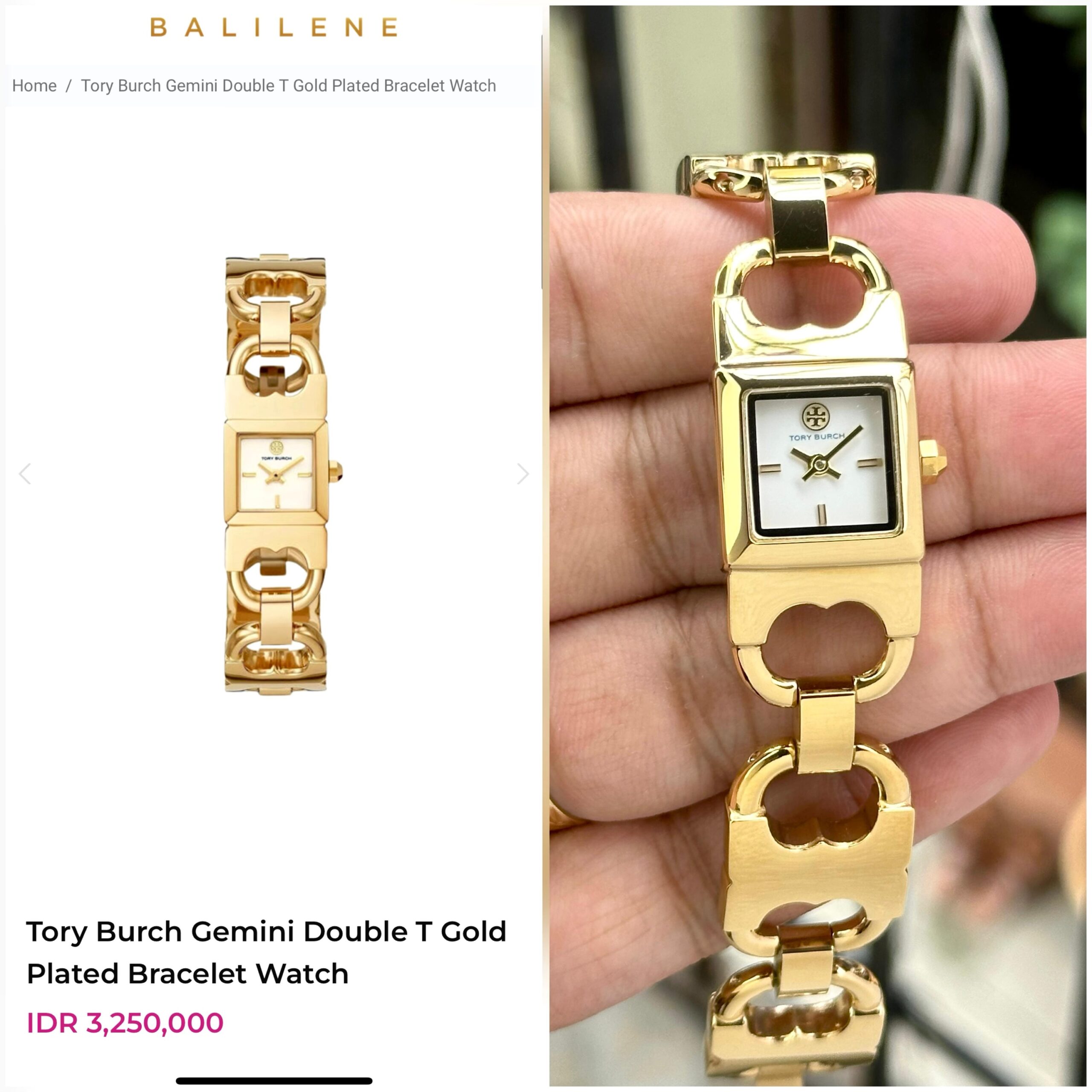 fa37fef1-da7d-4f84-83bc-36bd50ec9788 Tory Burch Gemini Double T Gold Plated Bracelet Watch - Image 1