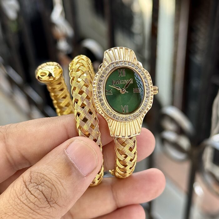 Just Cavalli Inspired Serpent Bangle Watch - Emerald Green Dial & Gold-Tone - Image 2