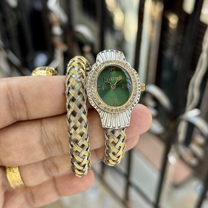 Just Cavalli Inspired Serpent Bangle Watch - Two-Tone Emerald - Image 2