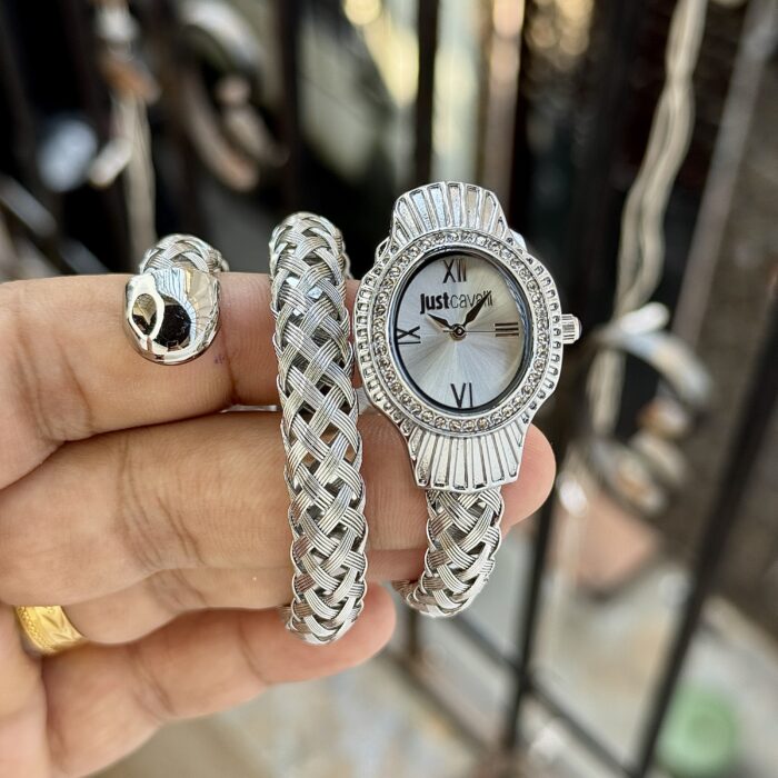 Just Cavalli Inspired Serpent Bangle Watch - Monochromatic Silver - Image 2