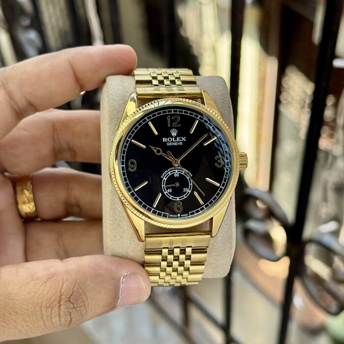 Rolex Geneve Inspired Classic Sub-Dial Watch - Full Gold-Tone Black Dial - Image 2