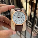 Fossil Inspired Grant Chronograph Watch – Rose Gold Case & Brown Leather Strap (White Dial) - Image 2