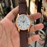 Fossil Inspired Grant Chronograph Watch – Rose Gold Case & Brown Leather Strap (White Dial)