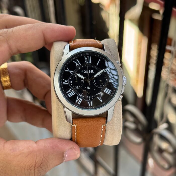 Fossil Inspired Grant Chronograph Watch – Silver-Tone Case & Brown Leather Strap - Image 2