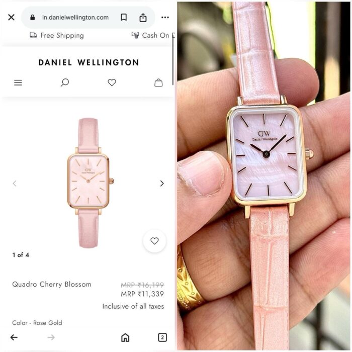 Daniel Wellington Inspired Quadro Cherry Blossom Watch – Rose Gold & Pink MOP - Image 3