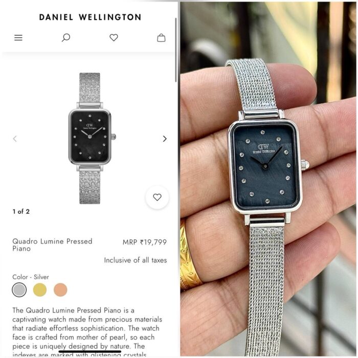 Daniel Wellington Inspired Quadro Lumine Pressed Piano Watch – Silver-Tone & Black MOP - Image 3