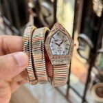 Just Cavalli Inspired Serpent Bangle Watch – Elegant Two-Tone Rose Gold & Silver