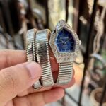 Just Cavalli Inspired Serpent Bangle Watch - Sleek Silver & Midnight Blue