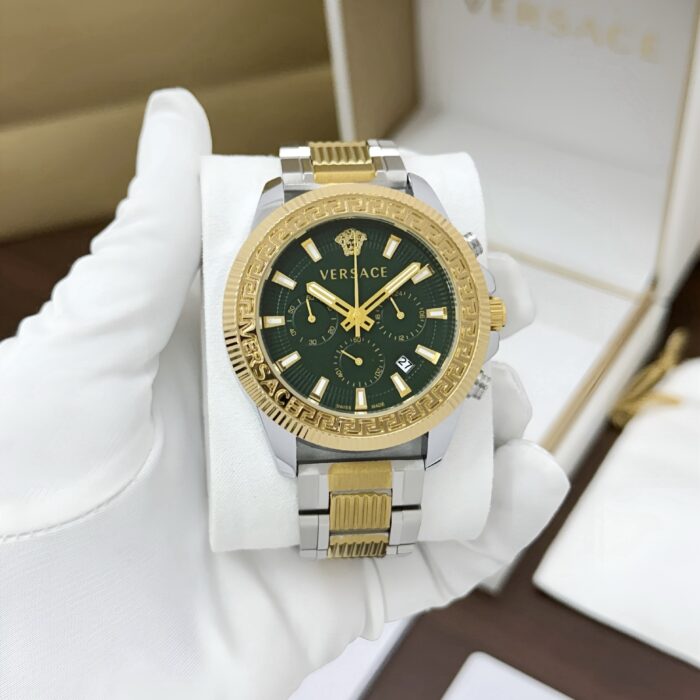 Versace Green Dial Dual-Tone Chronograph Men’s Watch – Luxury Edition - Image 2