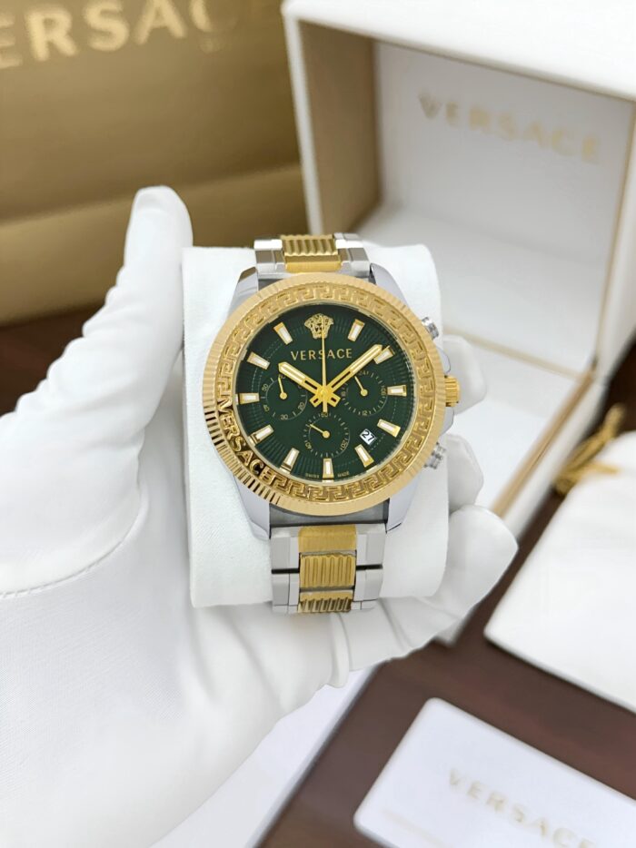 Versace Green Dial Dual-Tone Chronograph Men’s Watch – Luxury Edition - Image 4