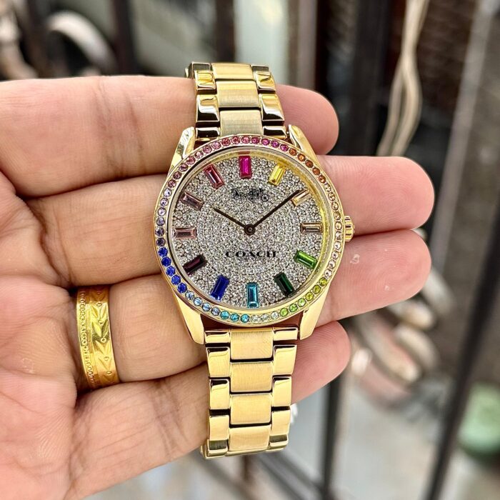 Coach Inspired Rainbow Crystal Women’s Watch – Gold-Tone Luxury Edition - Image 3