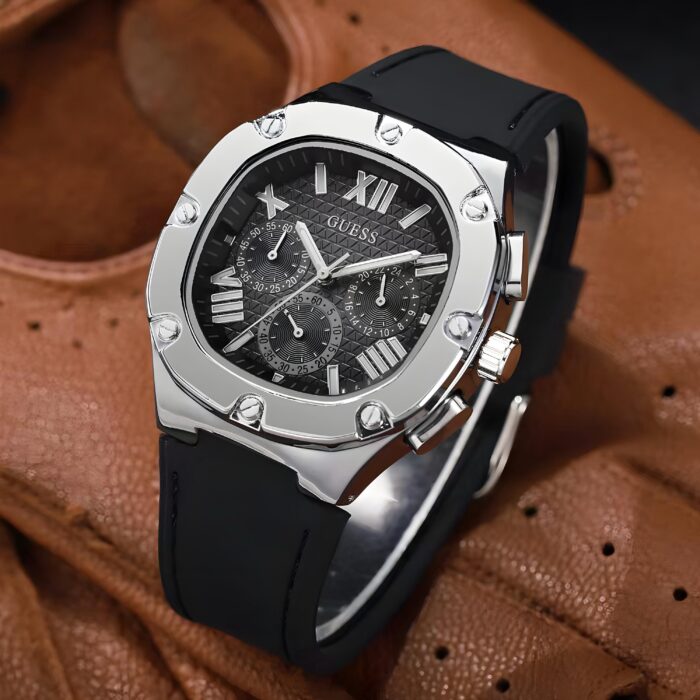 GUESS Headline Chronograph Men’s Watch – Black Dial Silver Case Edition - Image 2
