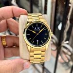 Armani Exchange Gold-Tone Three-Hand Men’s Watch (Black Dial) – AX2857