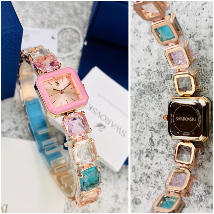 Swarovski Pastel Crystal Square Dial Ladies Watch – Multicolor Gem Bracelet Edition - Image 2