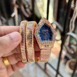 Just Cavalli Inspired Serpent Bangle Watch – Rose Gold Elegance with Midnight Blue Dial