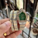 Just Cavalli Inspired Serpent Bangle Watch – Two-Tone Gold & Silver with Emerald Green Dial