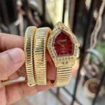 Just Cavalli Inspired Serpent Bangle Watch – Gold-Tone & Ruby Red Dial