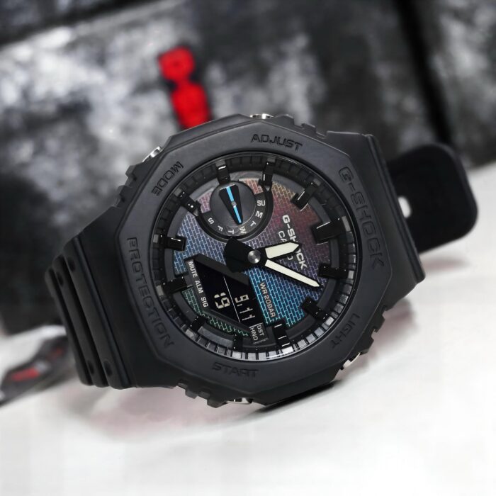 G-Shock Inspired GA-2100 Style Men’s Watch – Black Resin Multicolour Dial - Image 3