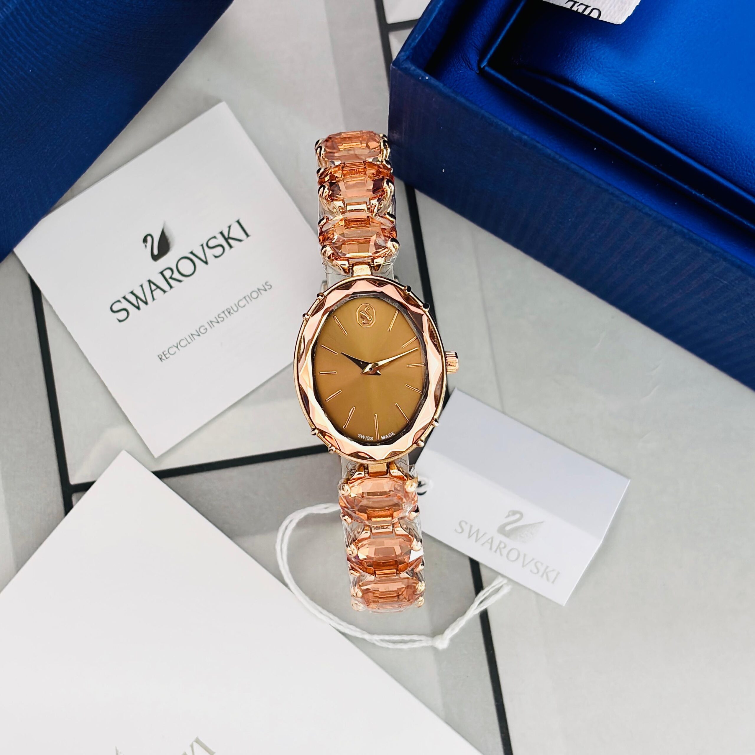 e5aaaf90-ce50-49b5-8d69-ff5ff4a95b6a Champagne Gold Swarovski Crystal Bracelet Watch - Image 1