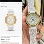 Michael Kors Sydney Pavé Gold-Tone Logo Watch – White Signature Strap Edition - Image 3
