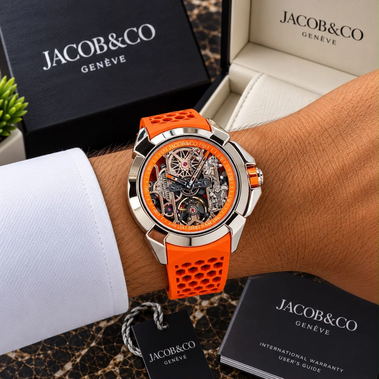 4b04dfdb-e2f8-4be1-bae8-a11d8a89c732 JACOB & CO. EPIC X RAM JANMABHOOMI TITANIUM EDITION 2 — ORANGE EDITION - Image 1